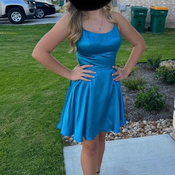 Sherri Hill Blue Satin Midi Dress - Picture 1 of 3